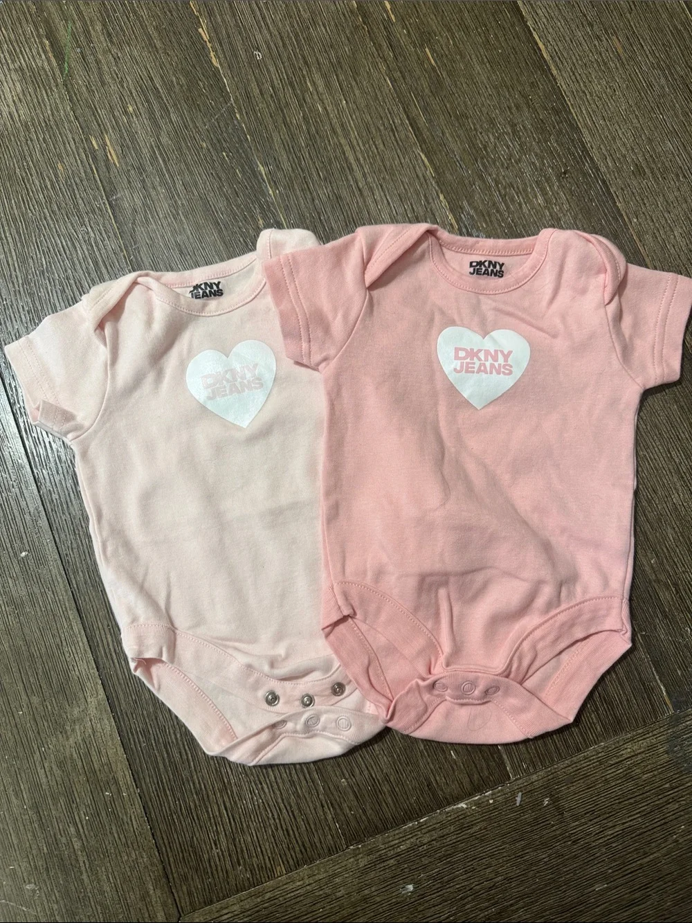 DKNY Jeans Baby 2-Pack Pink Heart Logo Bodysuits | 3-6 Months